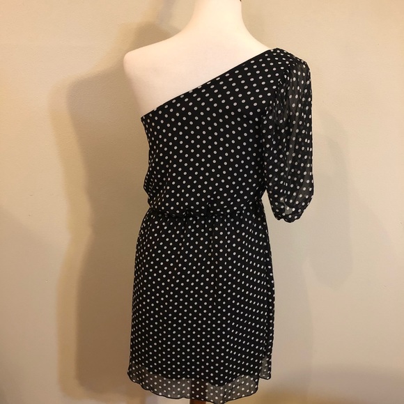 One Shoulder Black & White Fun Polkadot Dress - Picture 7 of 8